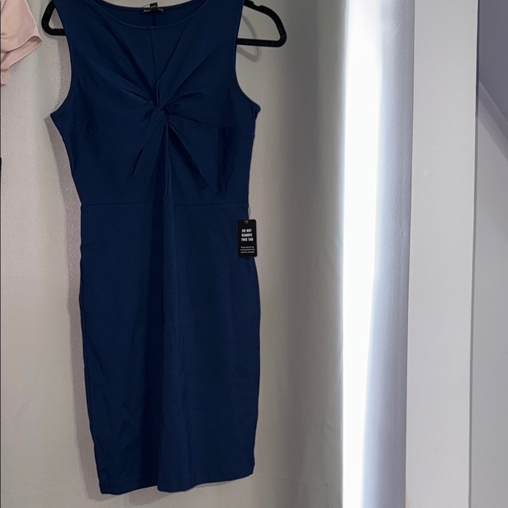 Express Blue Pleated Sheath Mini Dress